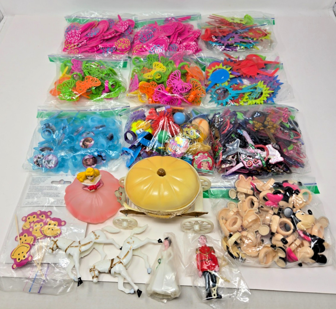 HUGE Vintage LOT of Cake Cupcake Picks Toppers Party Favors Rings Disney LOOK