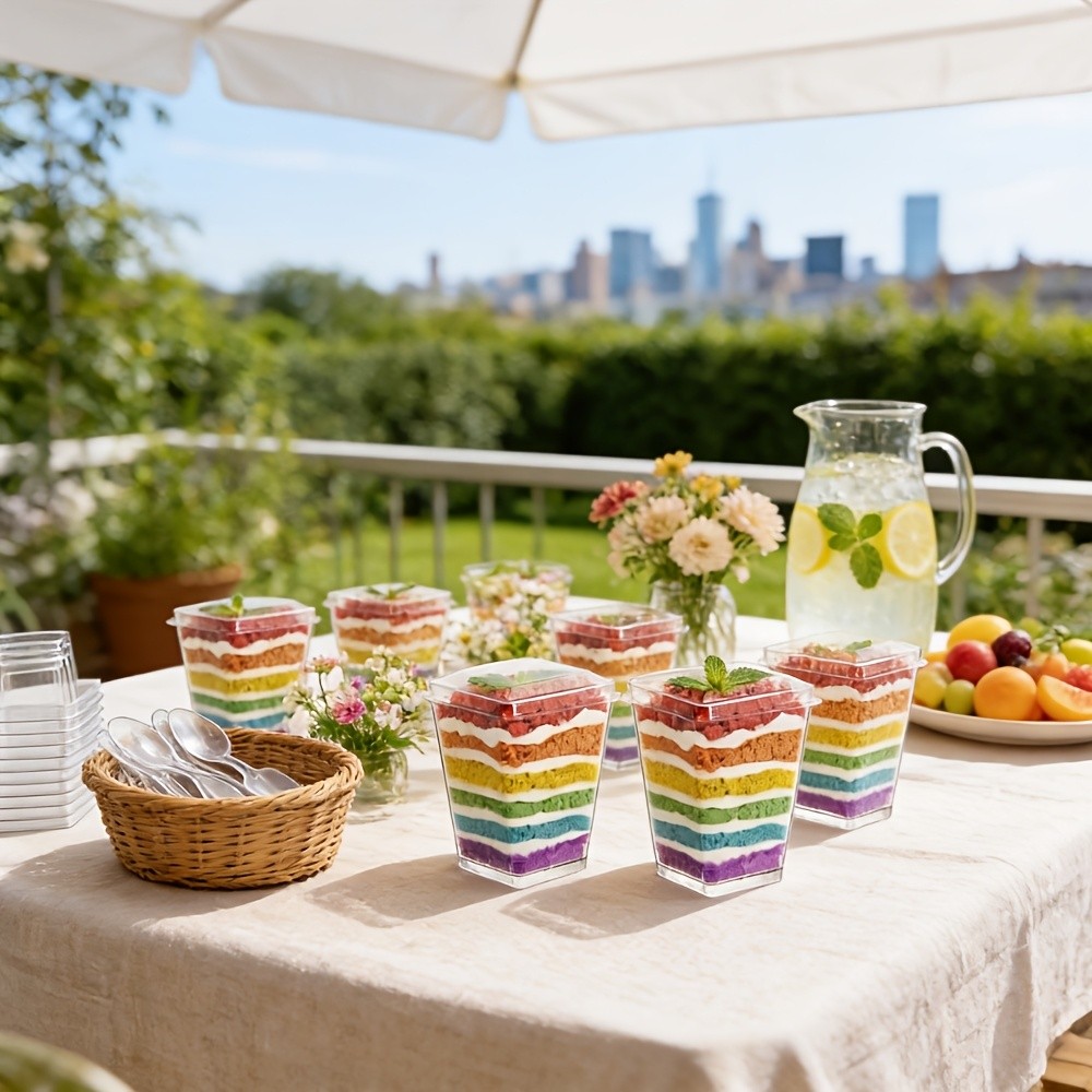 8 Oz Plastic Dessert Cups with Lids, Spoons