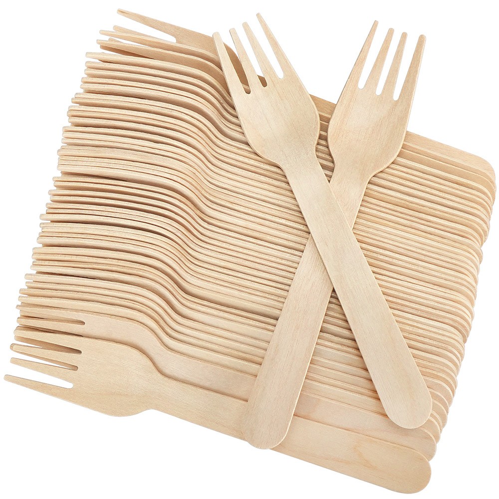 100 Pack Wooden Disposable Forks Biodegradable Wood Cutlery For Parties Catering