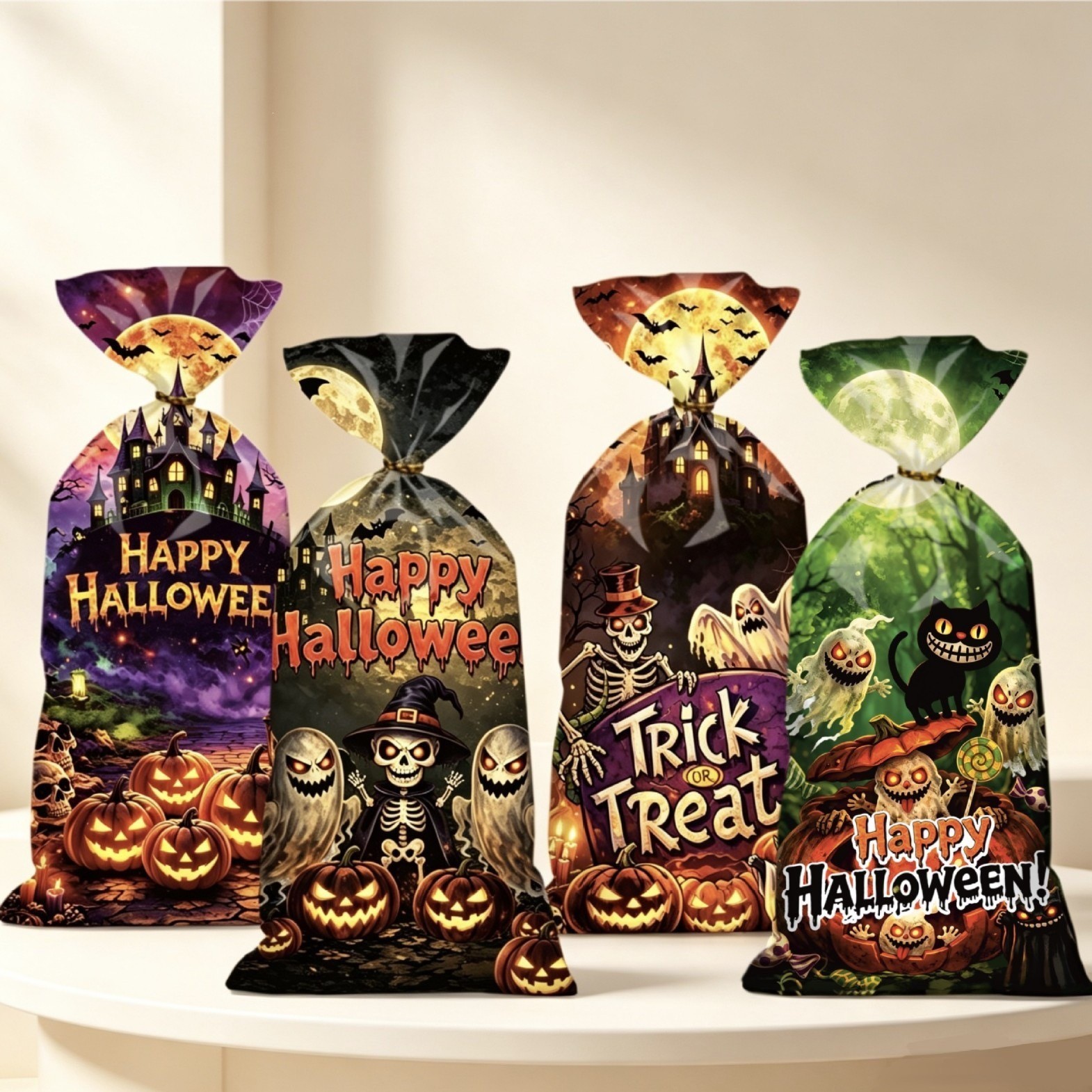 Halloween PP Plastic Candy Bags 100Pcs Trick or Treat Party Favors Goody Bags