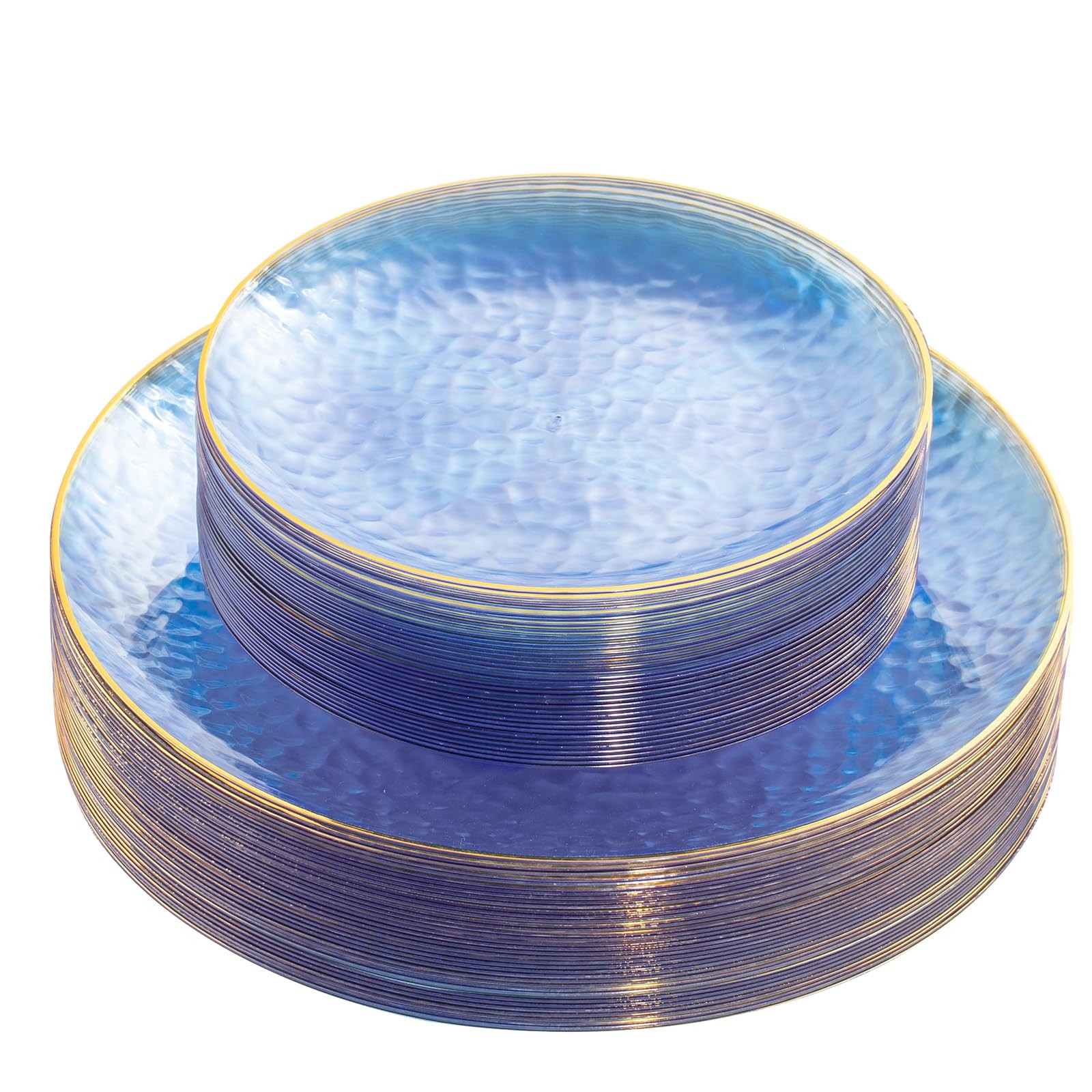 Disposable Plates 60Pcs Clear Blue Gold Rim Dessert Dinner Rubtlamp Plastic