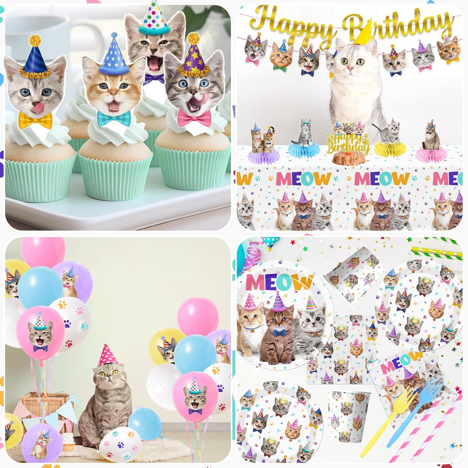 Cat Birthday Decorations,189Pcs Cat Party Decorations Cat Birthday Plates and Na