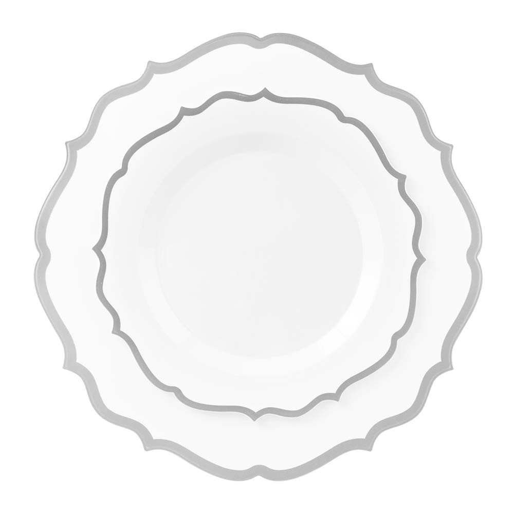 Contemporary Silver Plate Combo, 32-Pack – Includes 16 Lunch Plates (7.5″) & 16