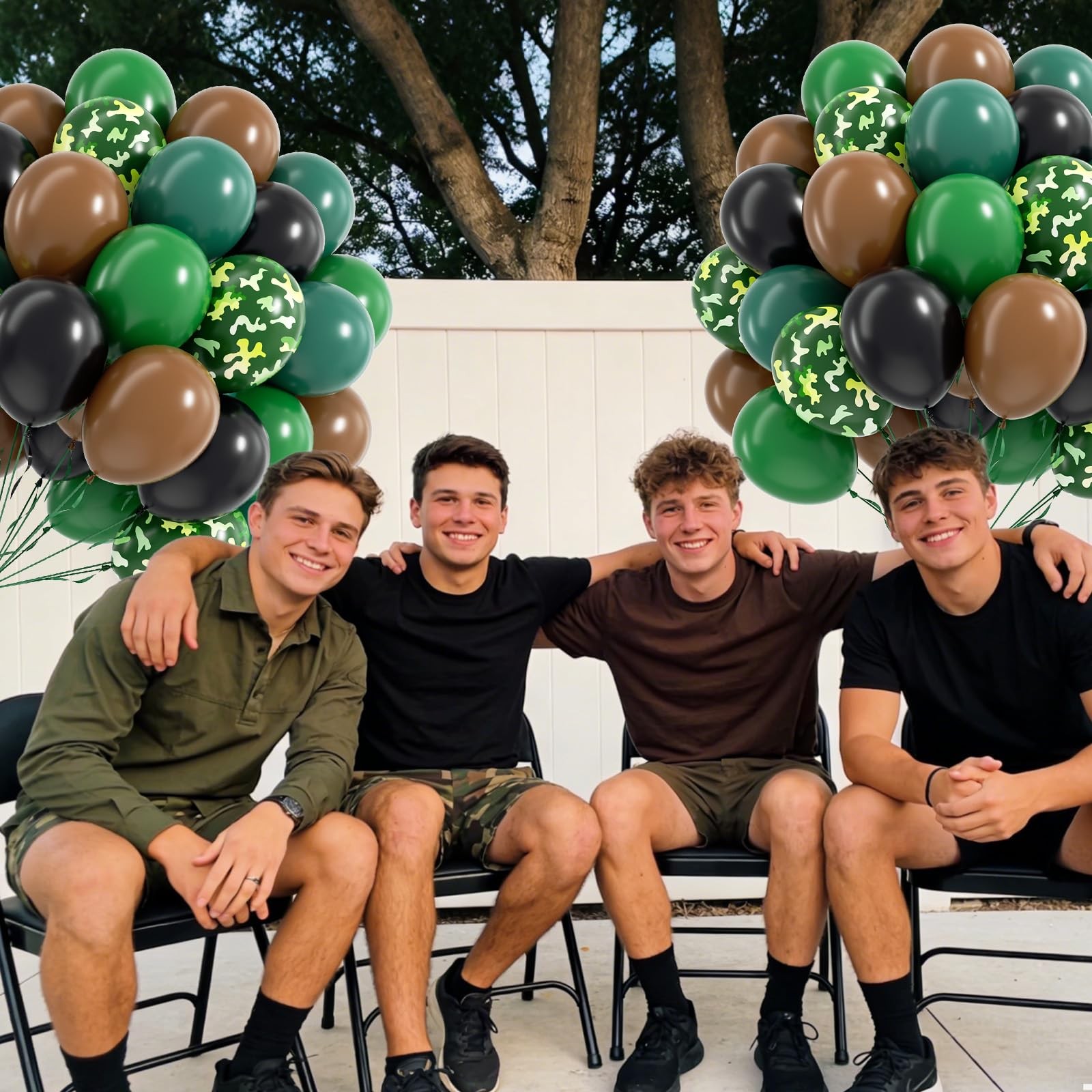 60pcs 12inch Camo Balloons, Green and Brown balloons with Dark Green Black Ba…