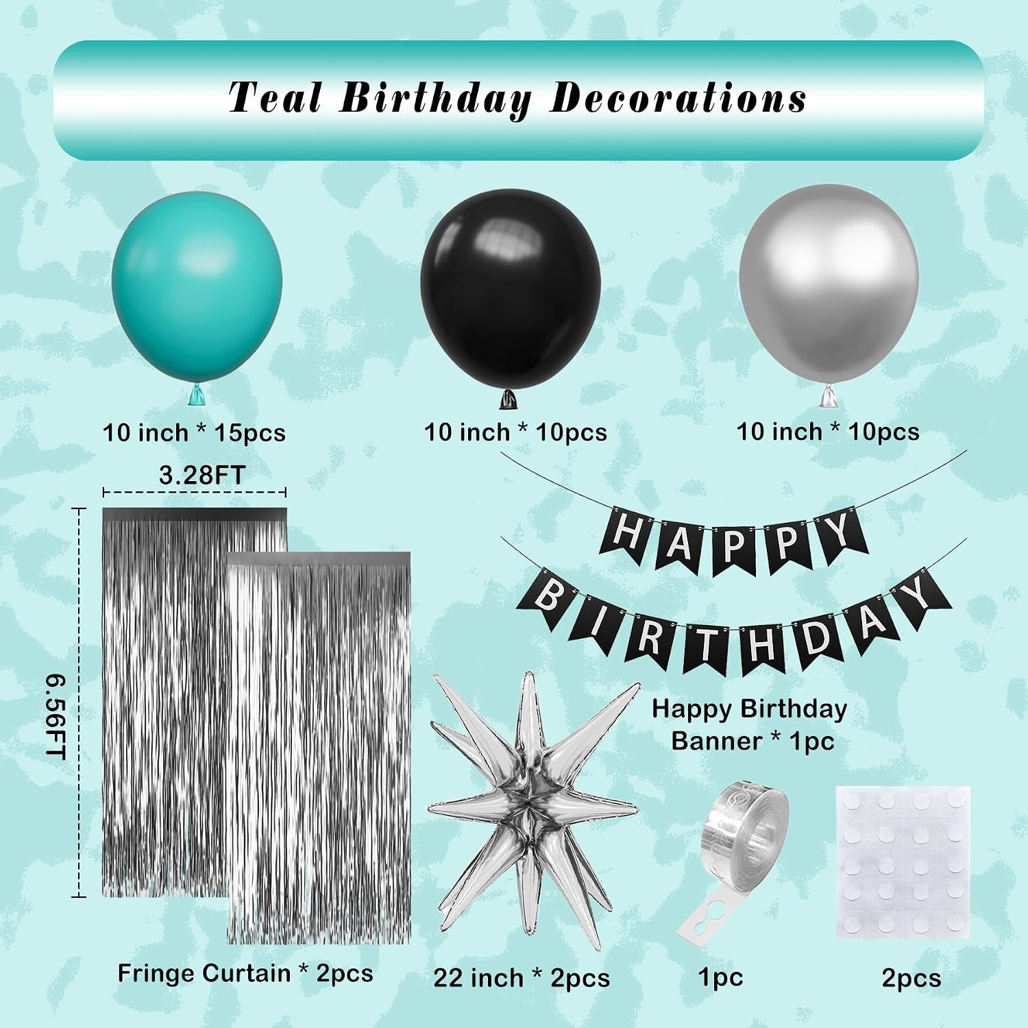 Teal Birthday Party Decorations Balloons Banner Fringe Curtain Decoration Kit
