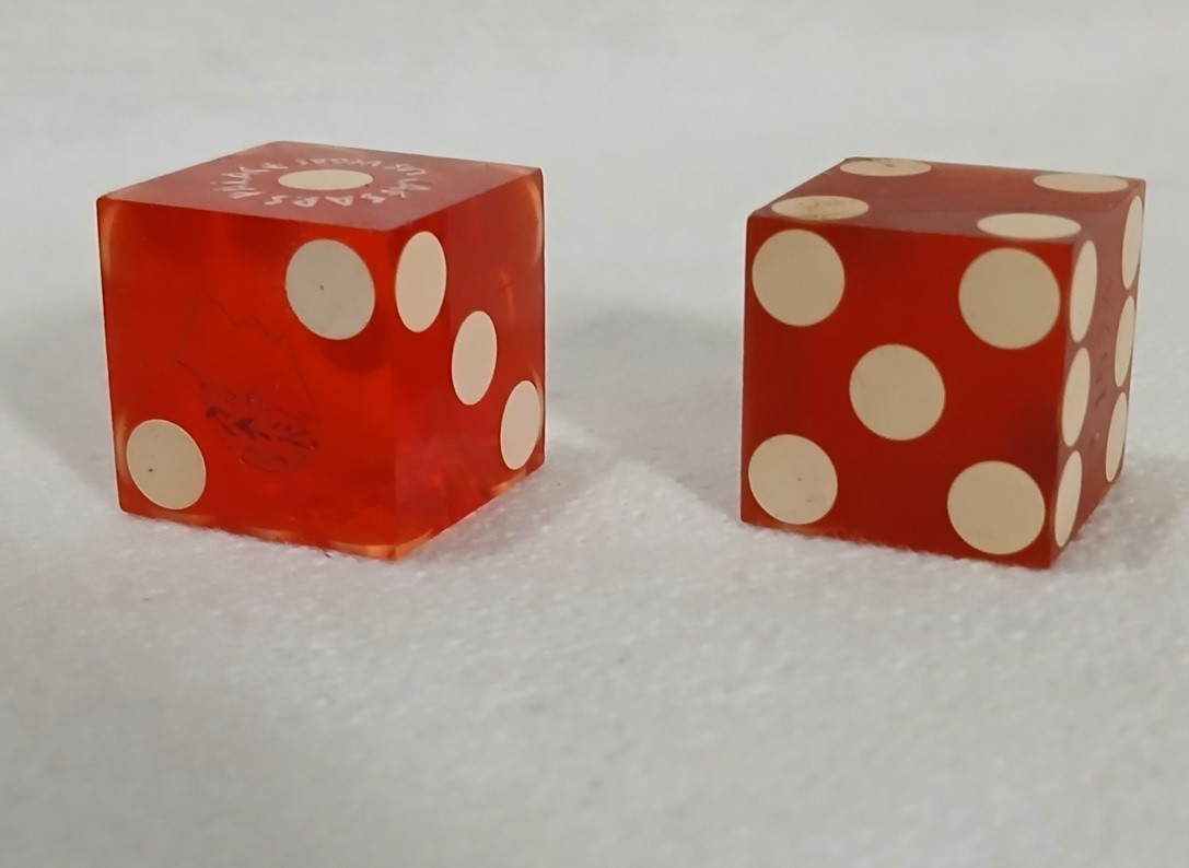 Authentic Las Vegas & California Hotel Casino Table-Played 19mm Craps Dice Pair