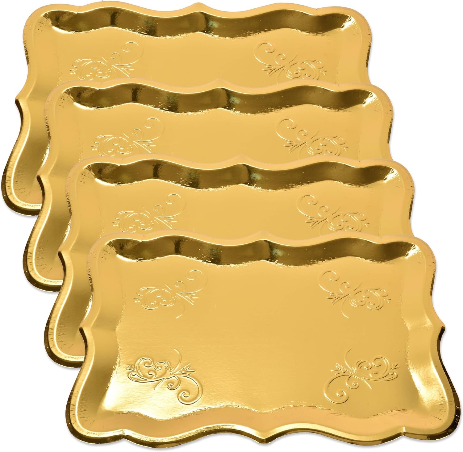 10 Gold Rectangle Trays for Dessert Display Table Parties 9″ x 13″ Disposable