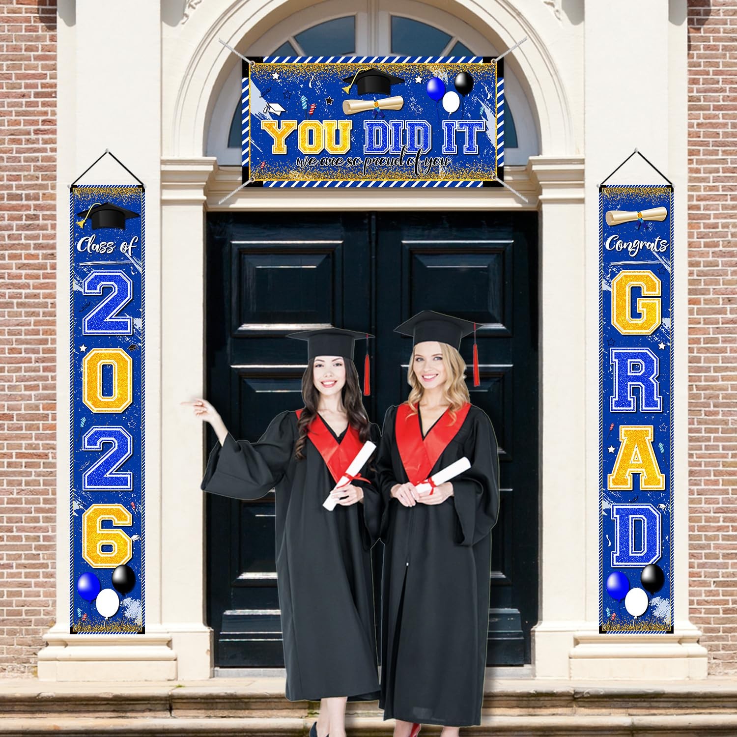 Blue and Gold Graduation Decorations Class of 2026 Banner
