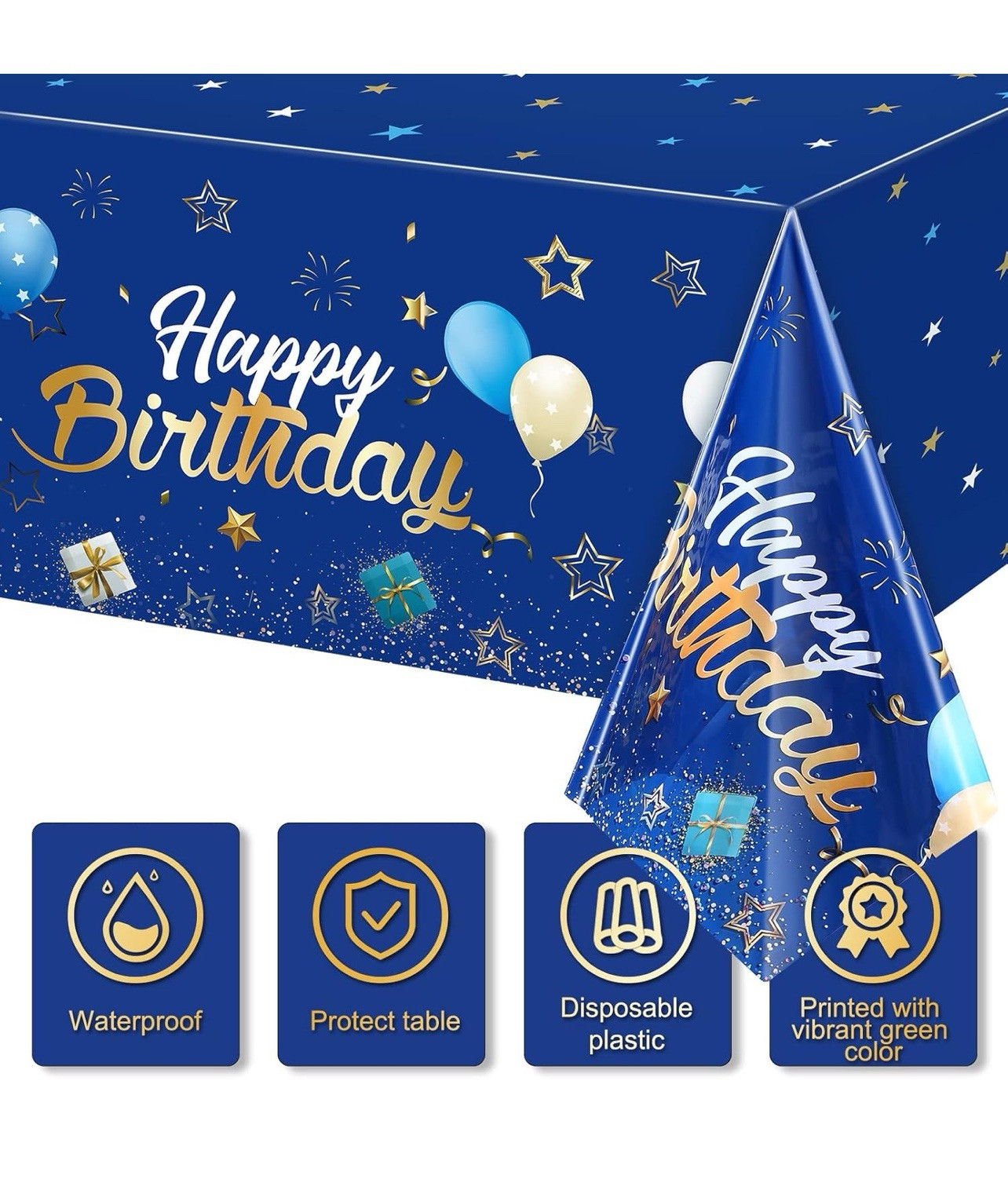 Navy Blue Birthday Extra Large Tablecloths Blue Gold Theme Table Decor- 3 Pack