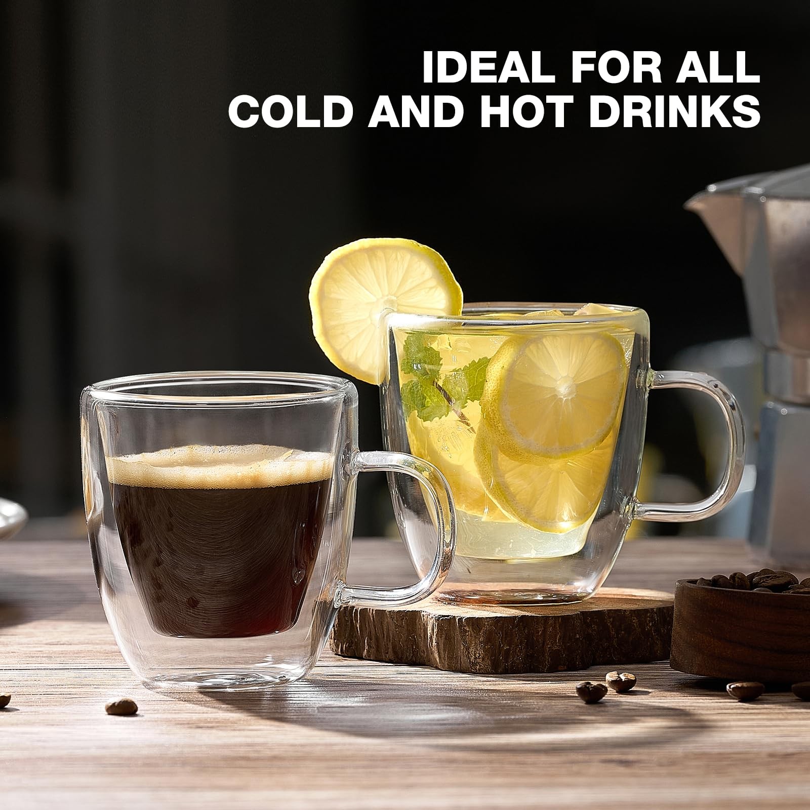 Mfacoy Glass Double Wall Insulated Espresso Cups (Set of 2), 5.4 oz Shots Cup wi