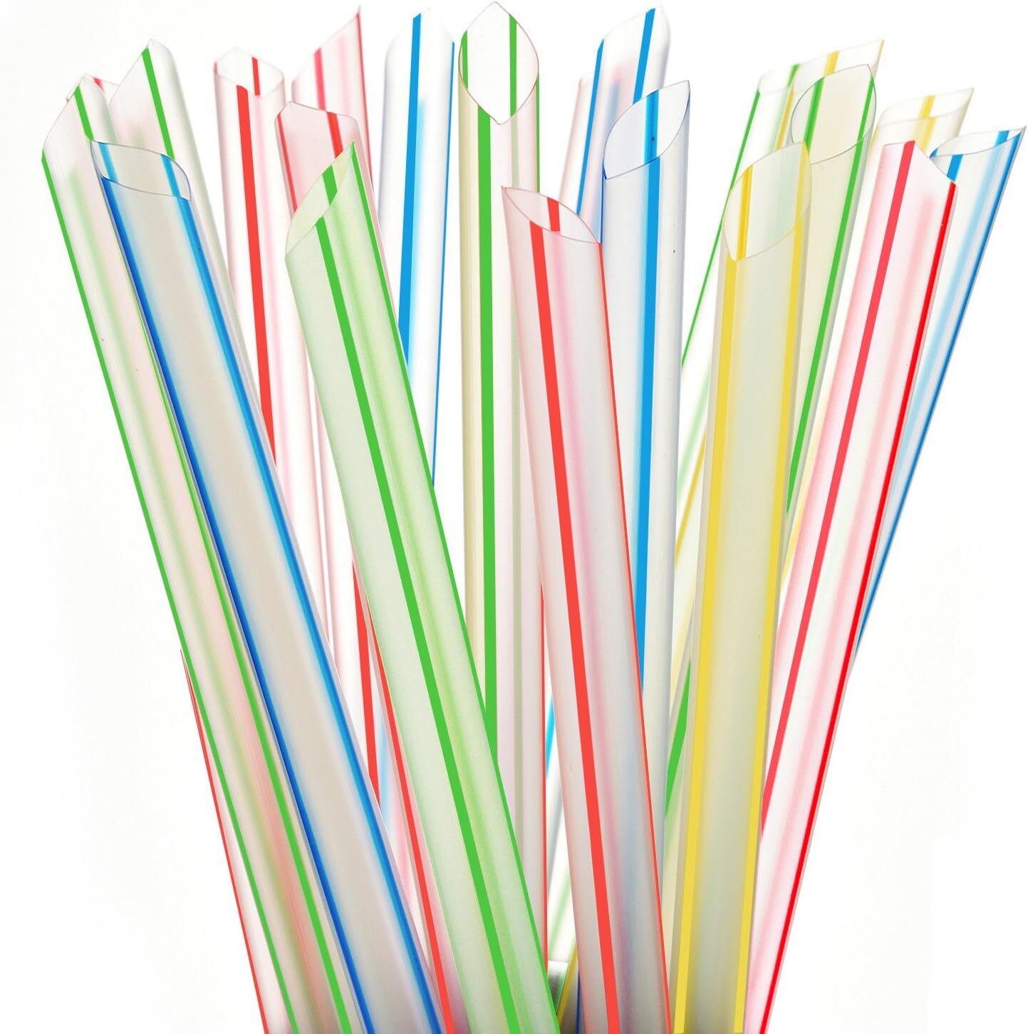 ALINK Extra Wide Fat Boba Straws, 1/2″ Jumbo Plastic Striped Smoothie Straws for