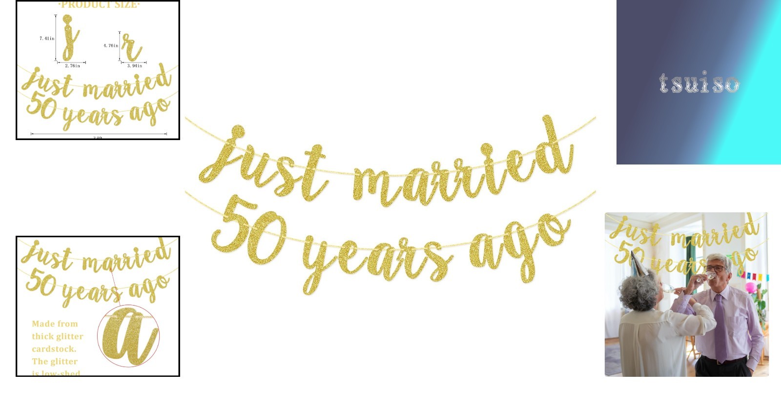 50 of Love Gold Glitter Banner – Perfect for 50th Anniversary Celebrations
