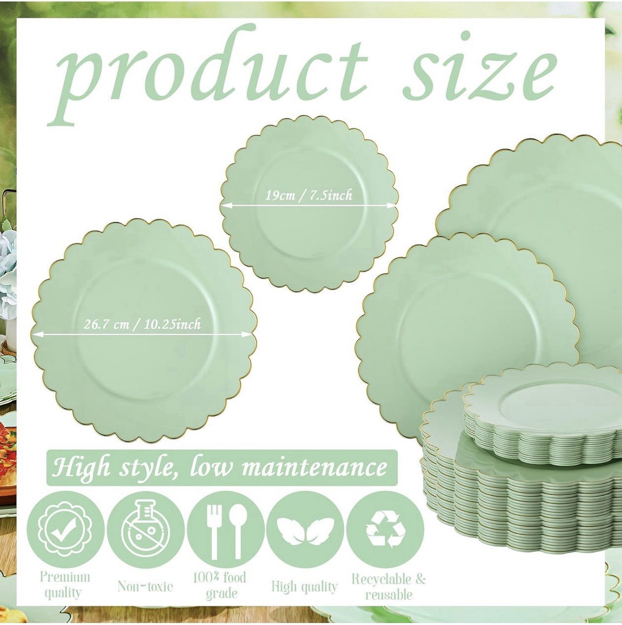 60pcs Disposable Plates Set Elegant Daisy Edge Durable Plastic Tableware New