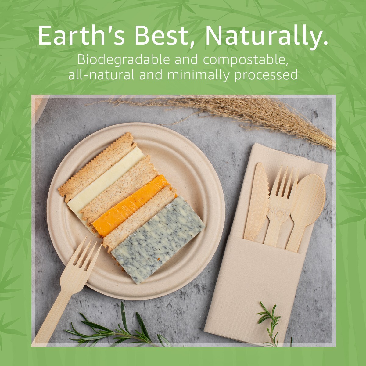 Ibambo Bamboo Disposable Paper Plates – 7 Inch, 50 Pack, Compostable Plates