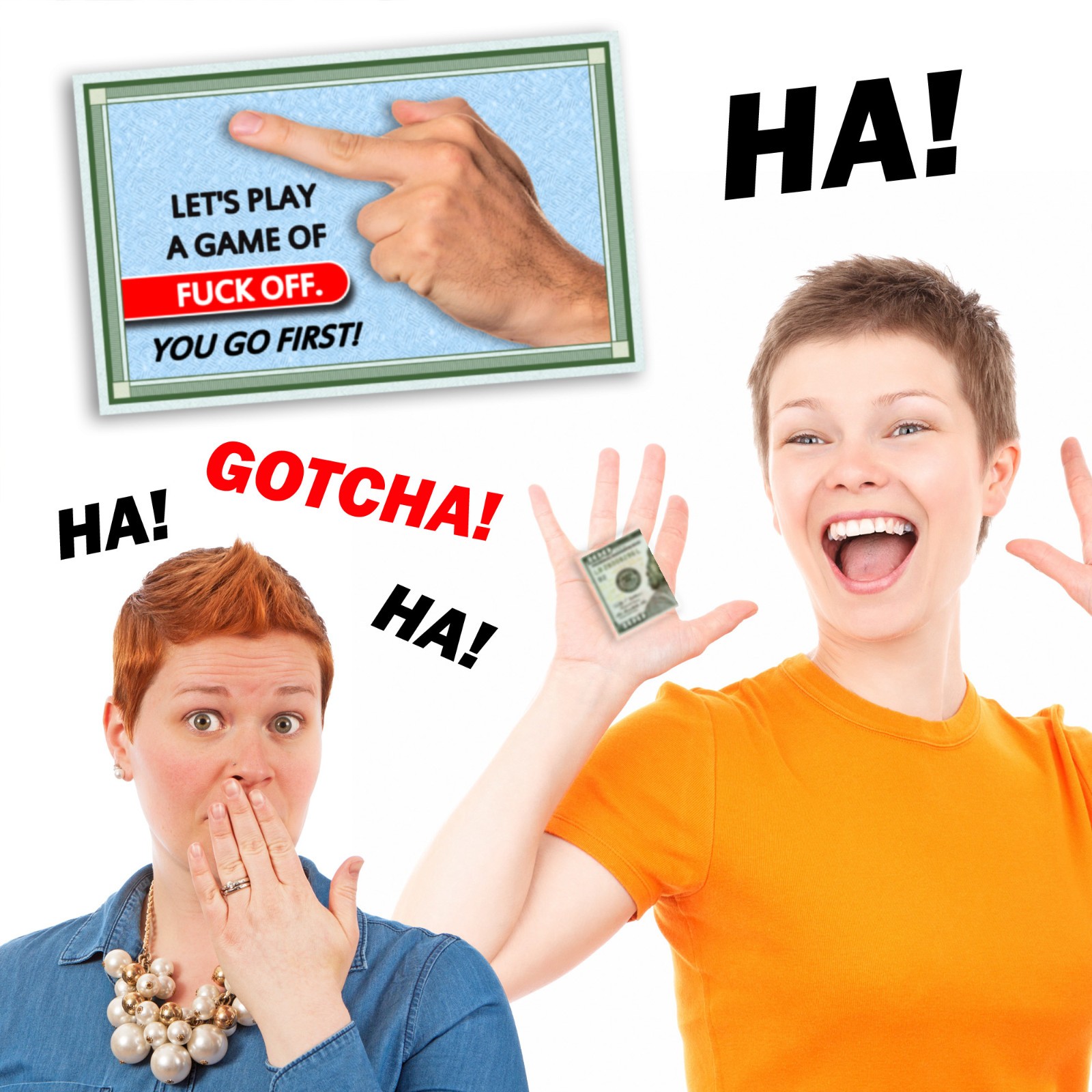 F**K Off Game! Fake Replica Hundred Dollar Bills Money Drop Cards Prank!