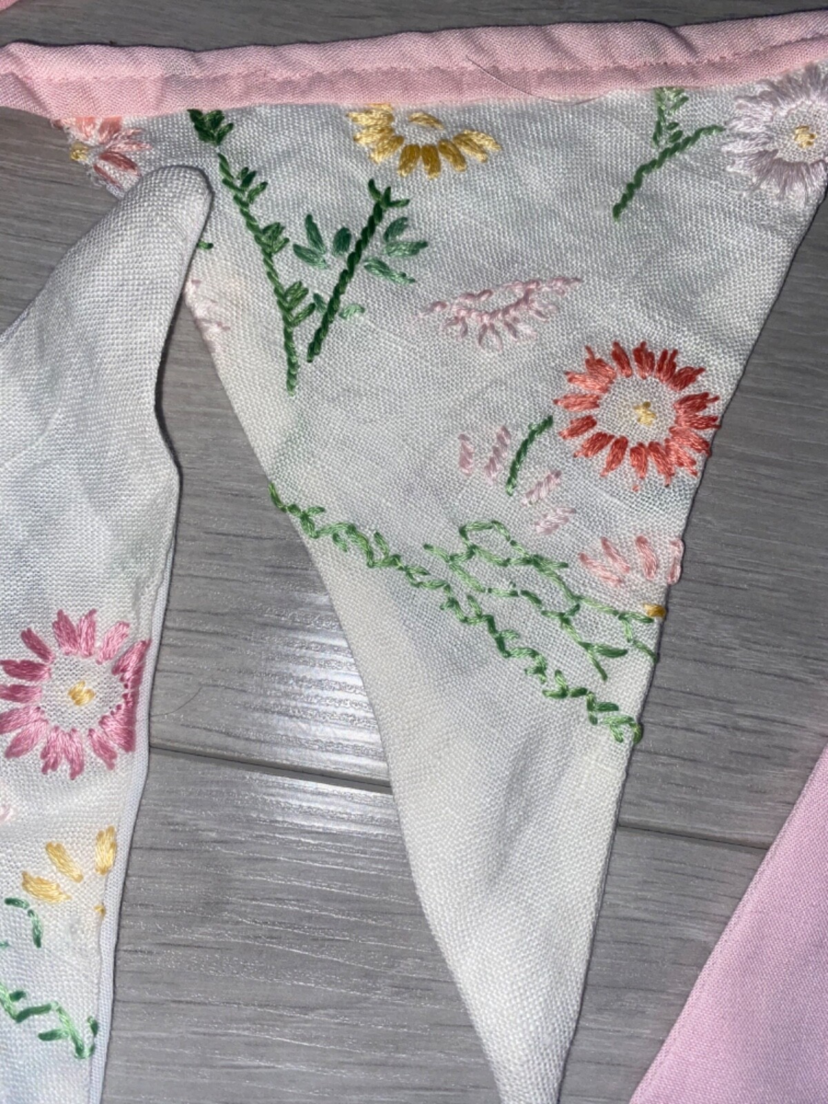 2 x Vintage Embroidered Sampler,Antique Bunting Pink,Tea Party,Nursery Art Deco