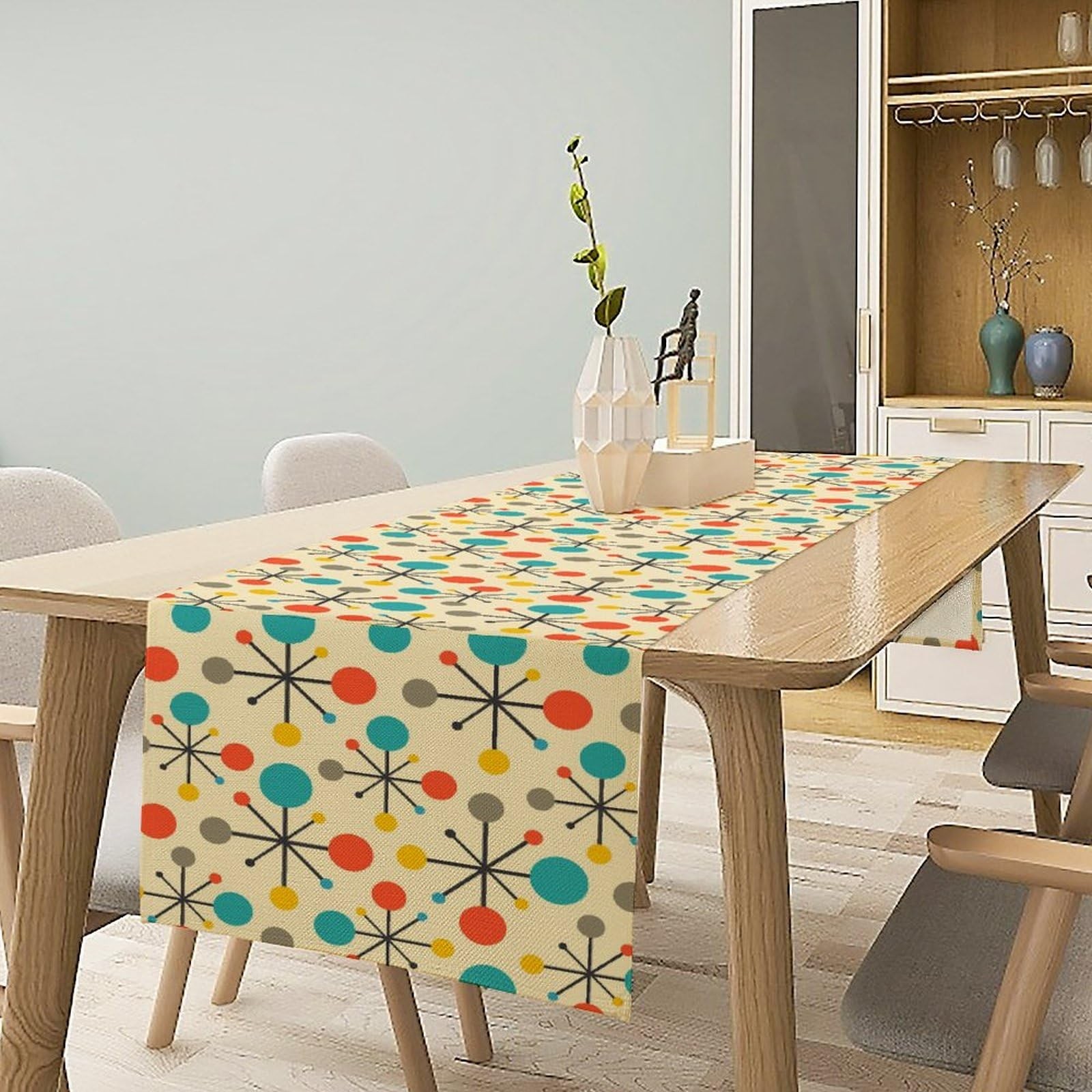 Mid Century Table Runner, Modern Atomic Pattern Absctract Geometric Retro 1950S