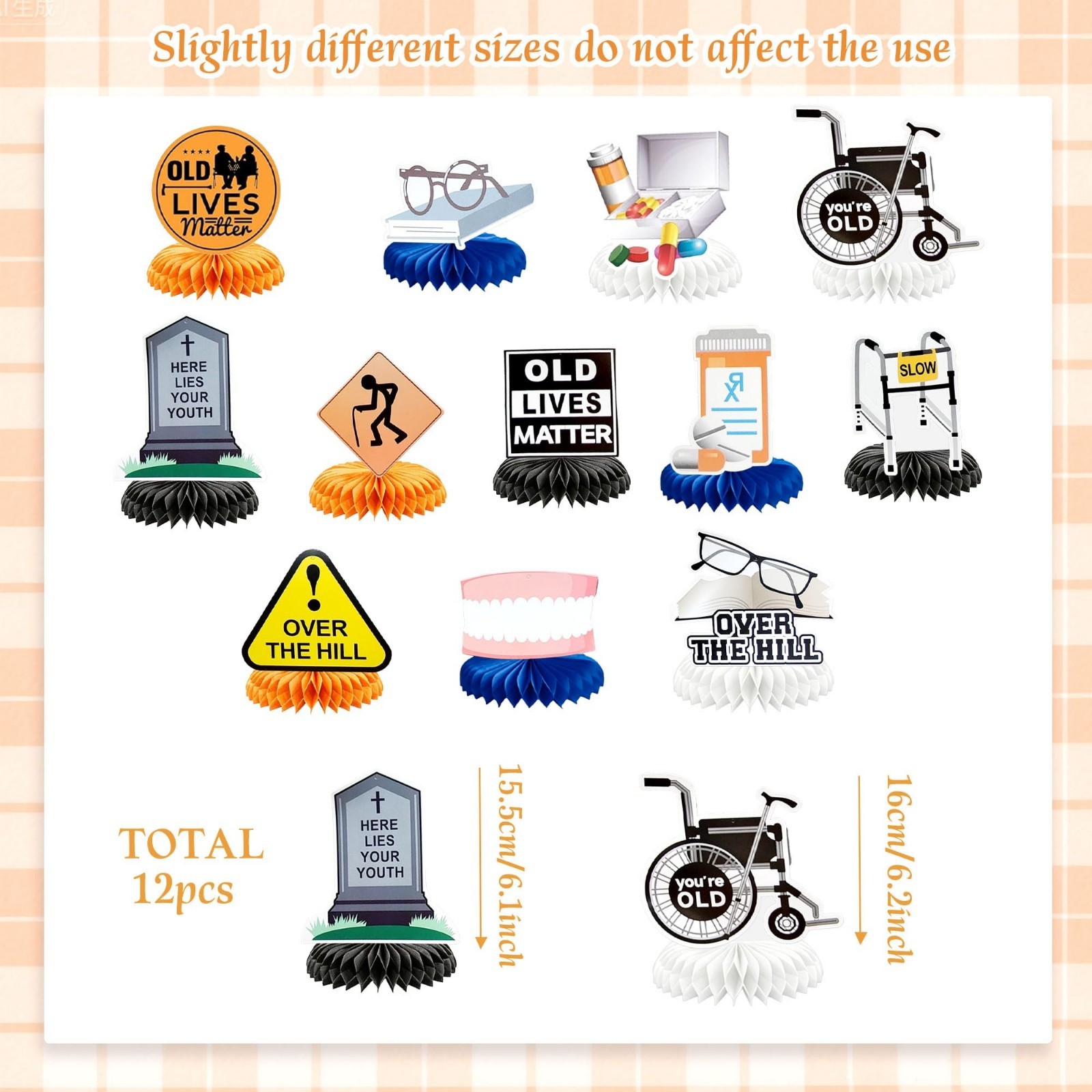 Over The Hill Birthday Decorations – 40th & 50th Honeycomb Centerpieces, Gag Gif