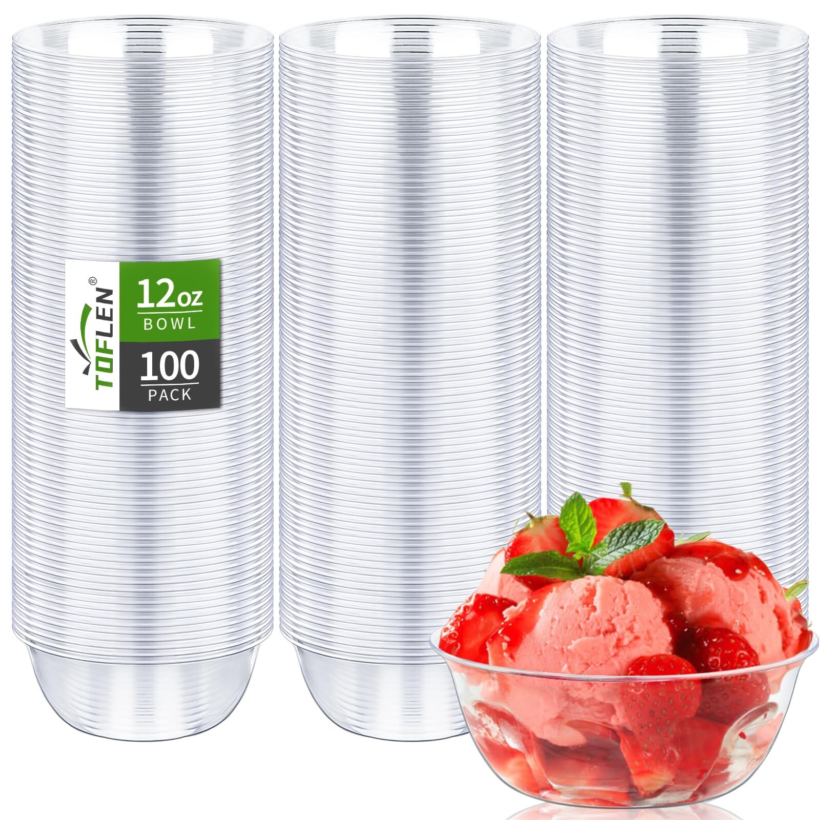 12 Oz Clear Plastic Bowls 100 Pack Disposable Small Hard Plastic Serving Bowls F