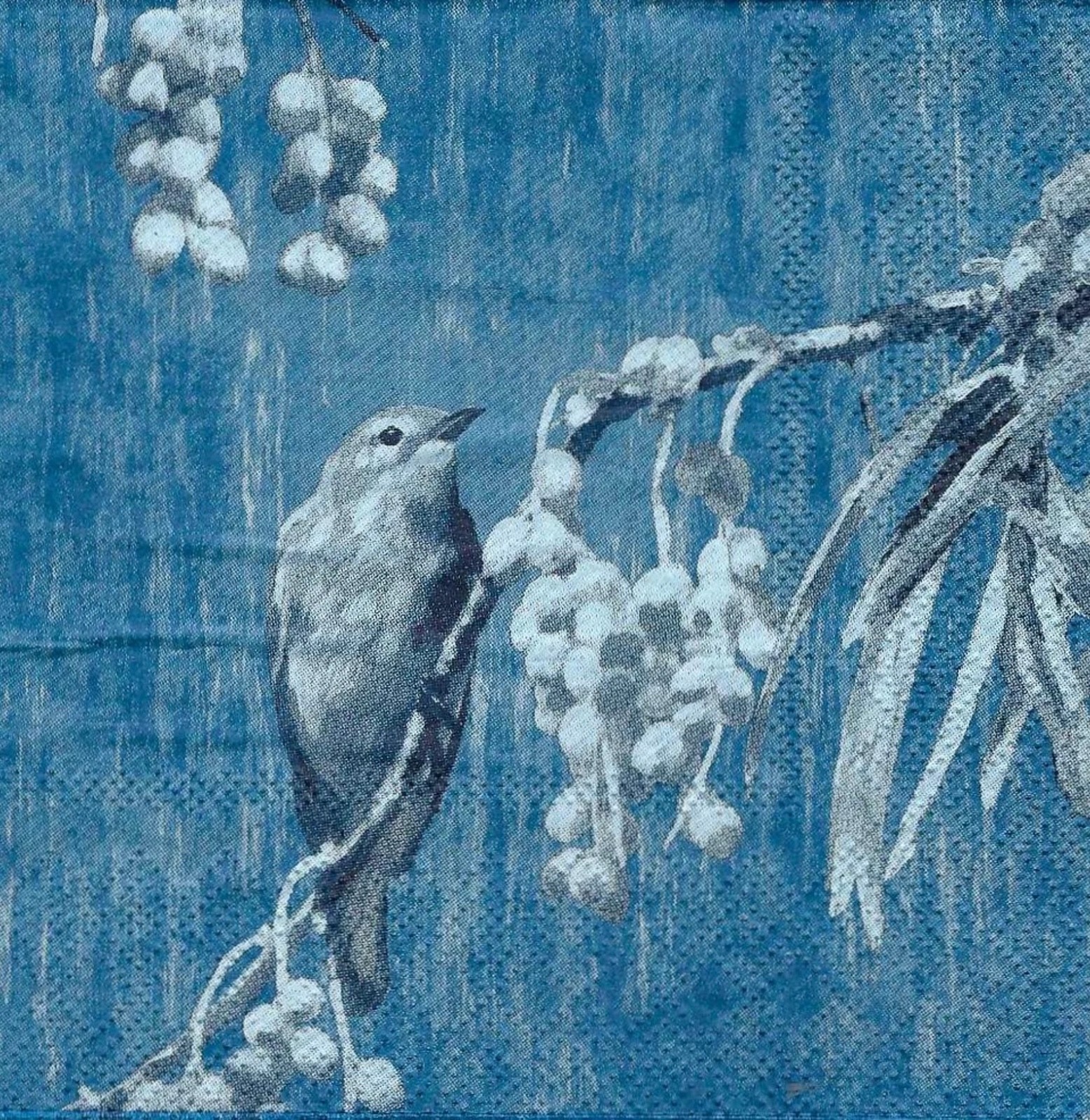 Blue & White Bird on Branch & Berries Paper Cocktail Size Napkins Pack of 20 NIP