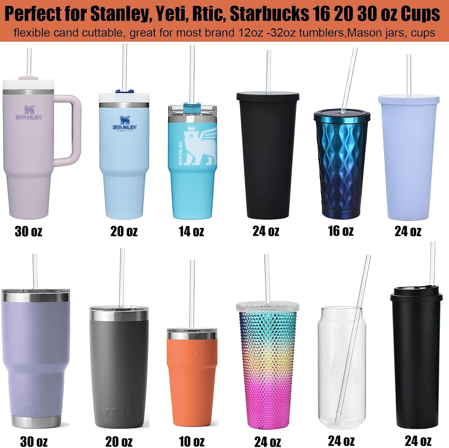 12-Pack BPA-Free Clear Plastic Straws – 10.5 in, Dishwasher-Safe, Custom Fit
