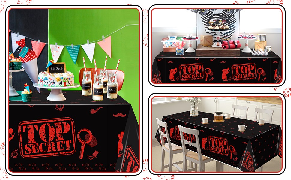 3PCS Spy Party Tablecloths for Kids Birthday Secret Agent Theme Table Covers Spy