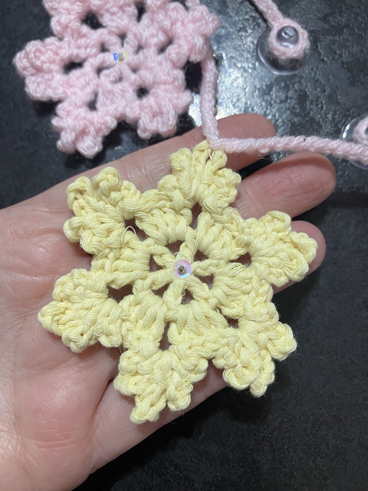 ❄️PRETTY Christmas Bunting Snowflake Window Pastel Pink Hand Crochet Gift
