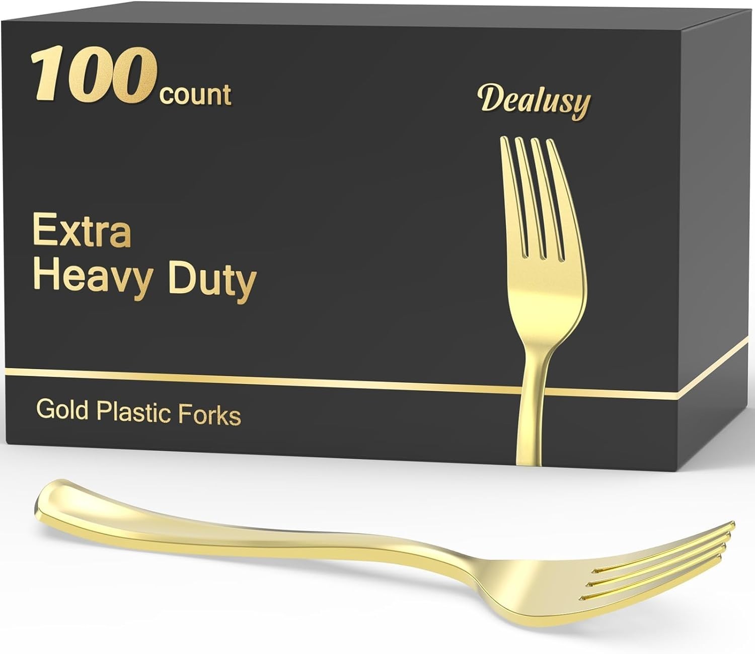 Dealusy 100 Count Heavy Duty Gold Plastic Forks Disposable, BPA-Free, New
