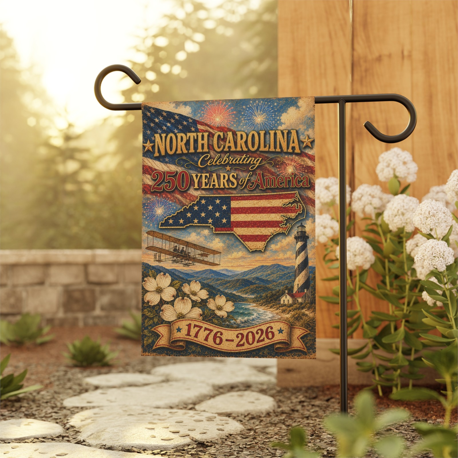 North Carolina Garden Flag 250 Years of America 1776-2026 Patriotic Yard Decor