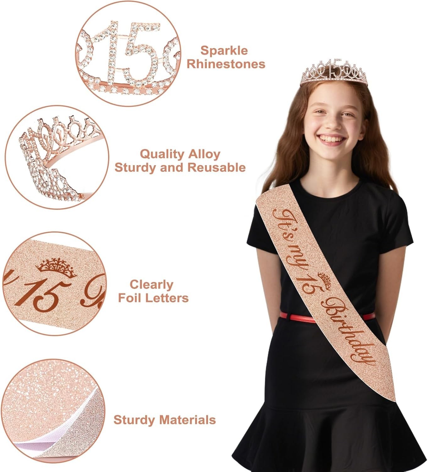 15th Birthday Decorations for Girls, 49pcs Black Rose Gold Black Banner, Tabl…