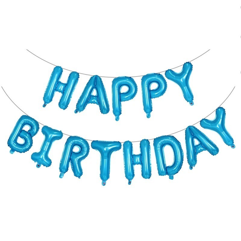 13Pcs Blue Happy Birthday Balloons Banner Party Decoration Foil Balloon Set