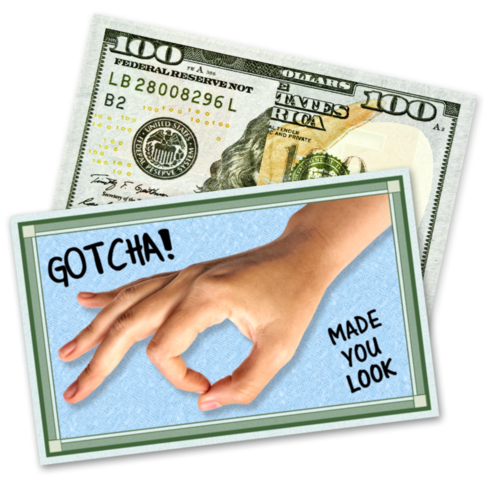 Gotcha! Made you Look 50 Fake Replica Hundred Dollar Bill Money Drop Cards Prank