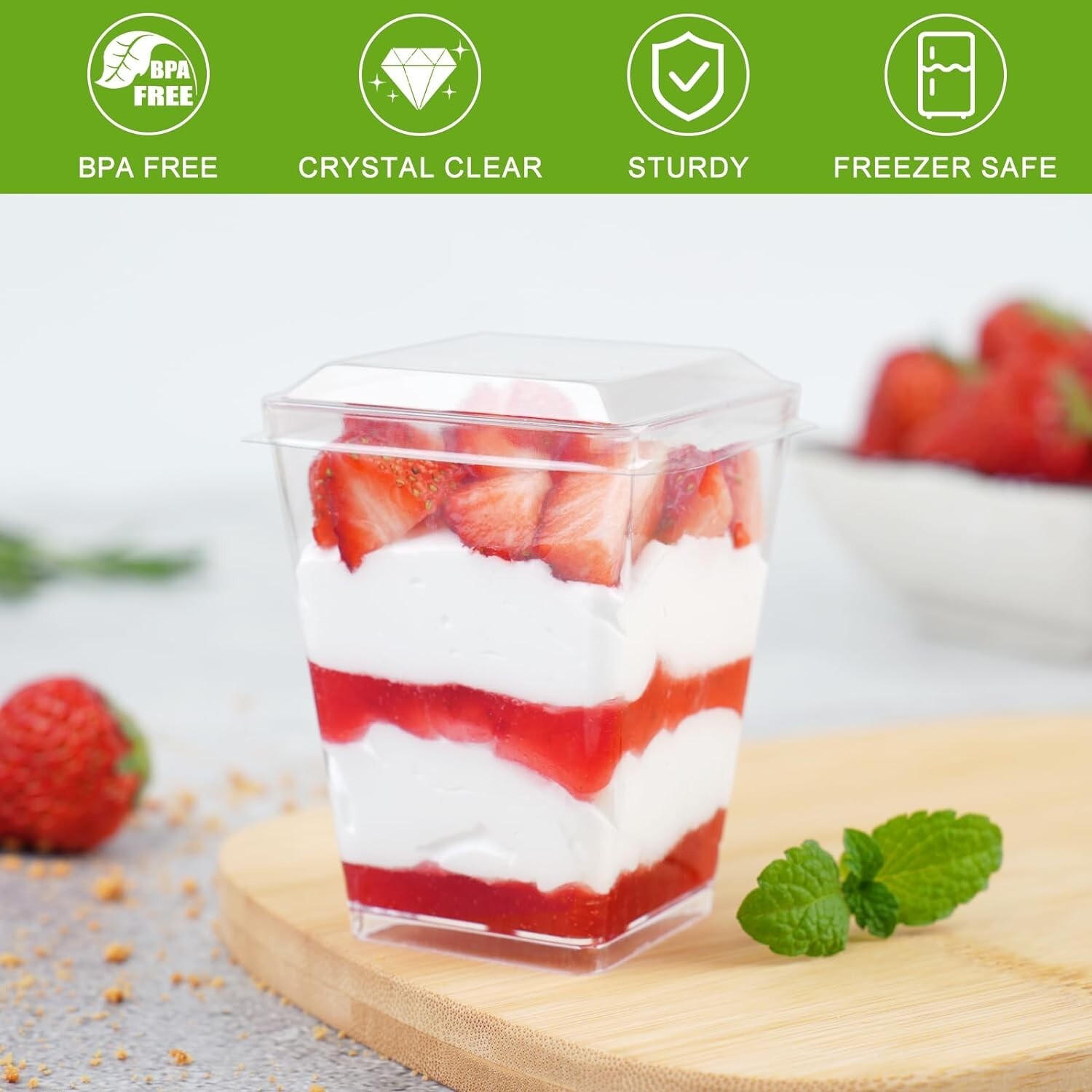 50 Pack 5 oz Clear Plastic Dessert Cups with Lids & Spoons for Elegant Parties