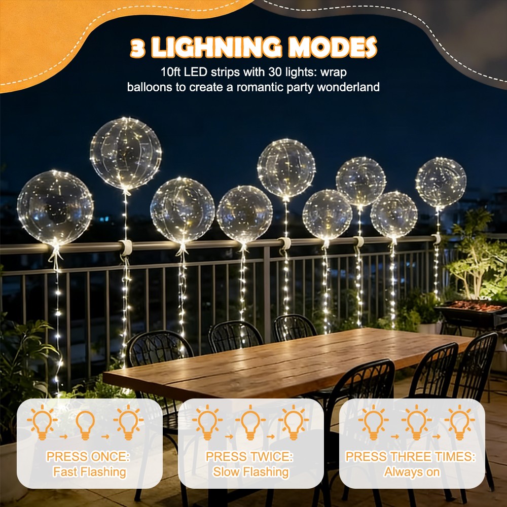 10 PCS LED Light Up Balloons Clear Glow Bobo-Balloon for Birthday Wedding Party