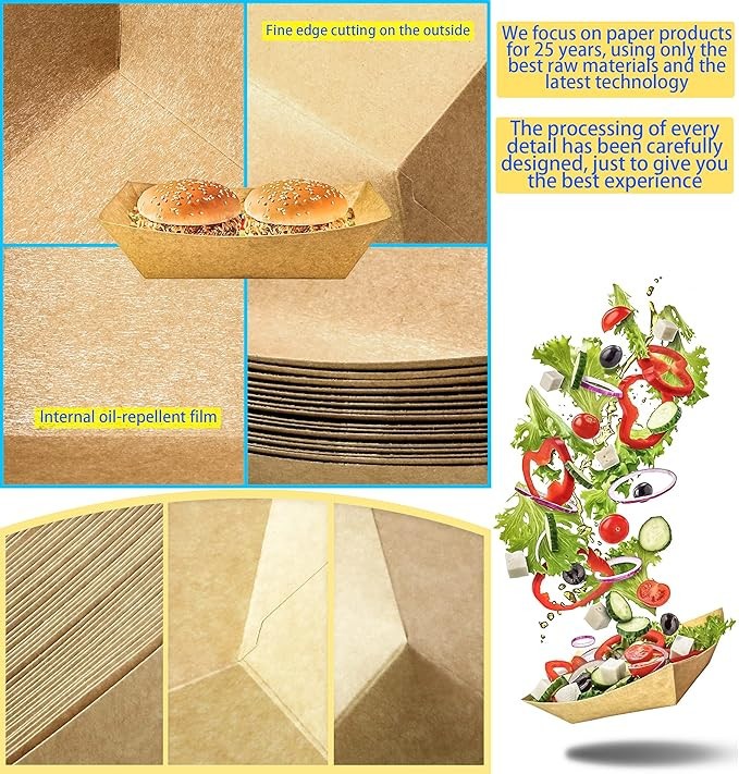 100 Pack 2lb Food Boat Disposable Serving Basket Tray Paper Food Trays for Party