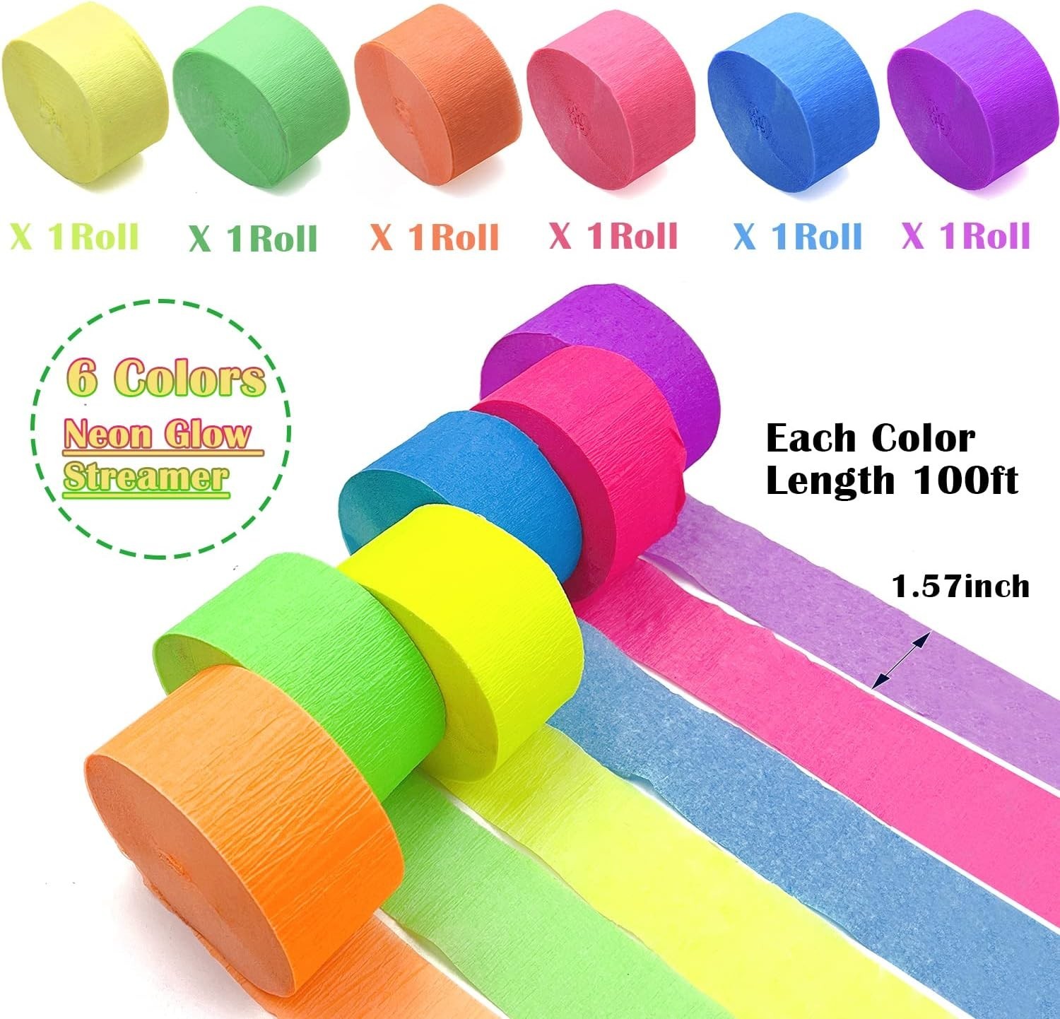 600 feet Glow Crepe Paper Streamers UV Glow Party Neon Streamer Decorations G…