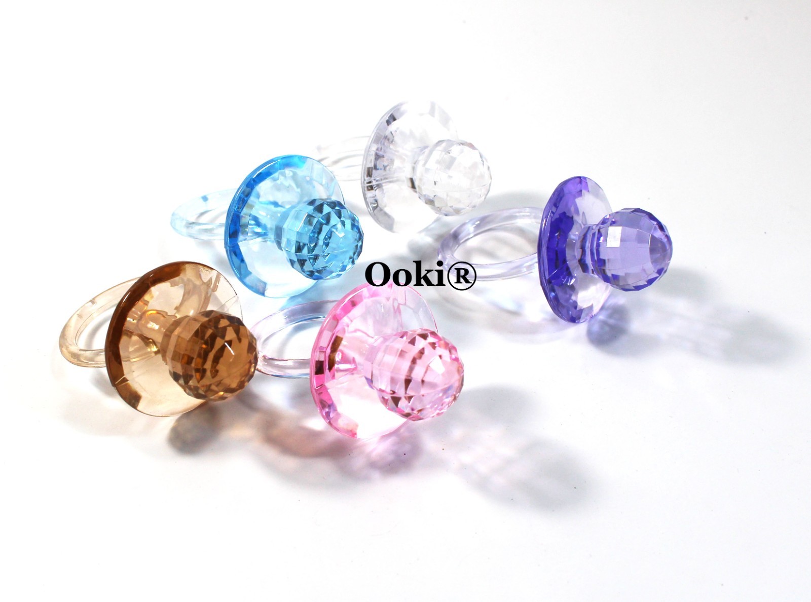 12pc 3D Diamond Clear Brown Blue Pink Purple Cut Prism Acrylic Pacifier