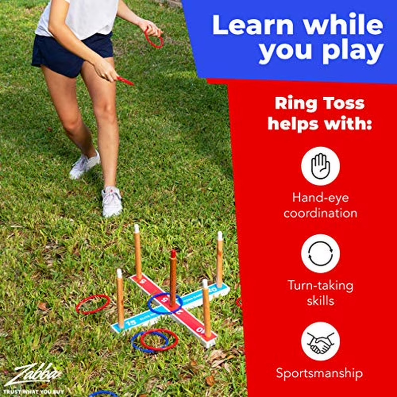 Target Ring Toss Game Set Indoor Outdoor Portable Storage Bag Wooden Peg Base