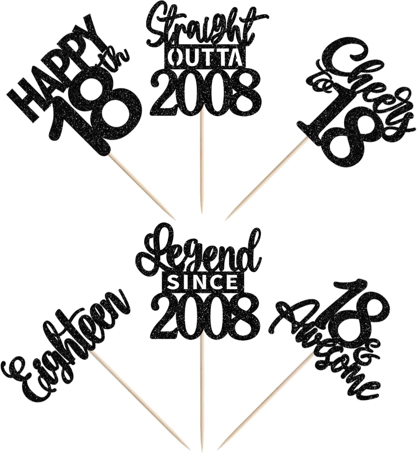 24PCS Black 18th Birthday Cupcake Toppers Eighteen Happy 18th Straight Outta …
