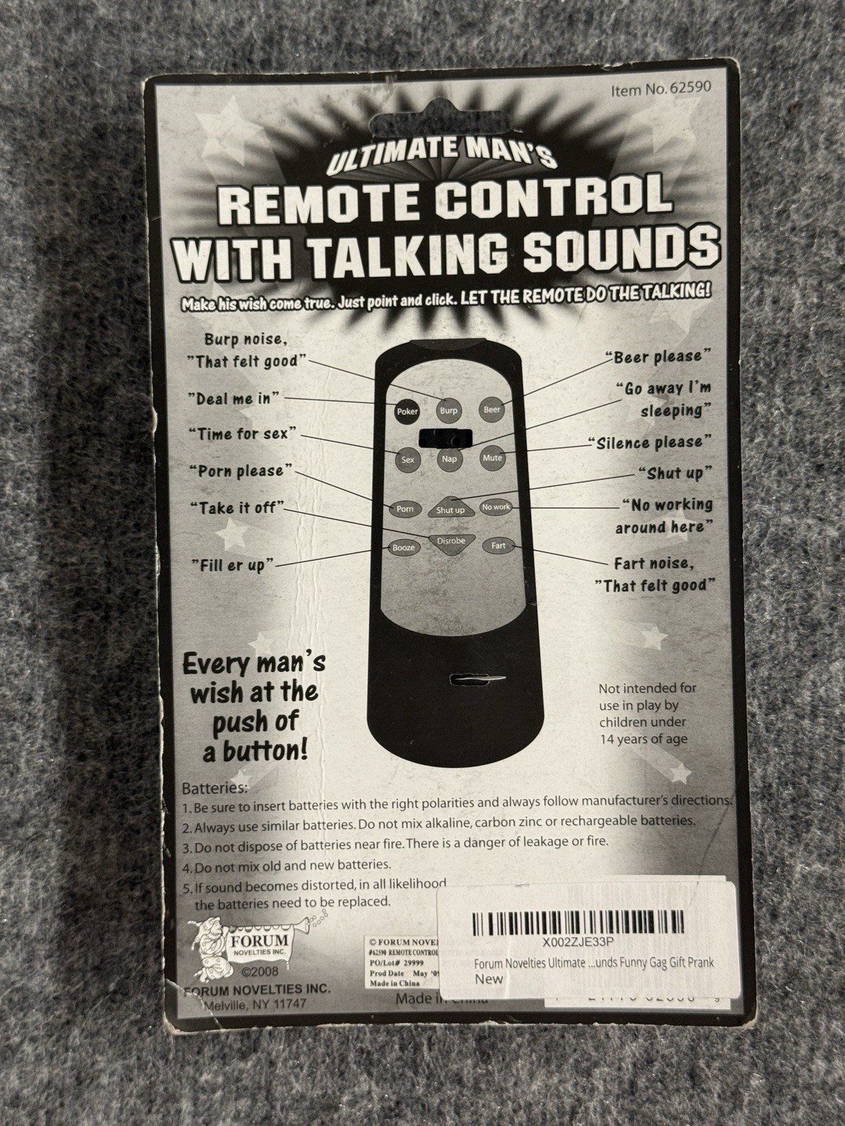 Forum Novelties Ultimate Mens Remote Control Talking Sounds Funny Gag Gift N88