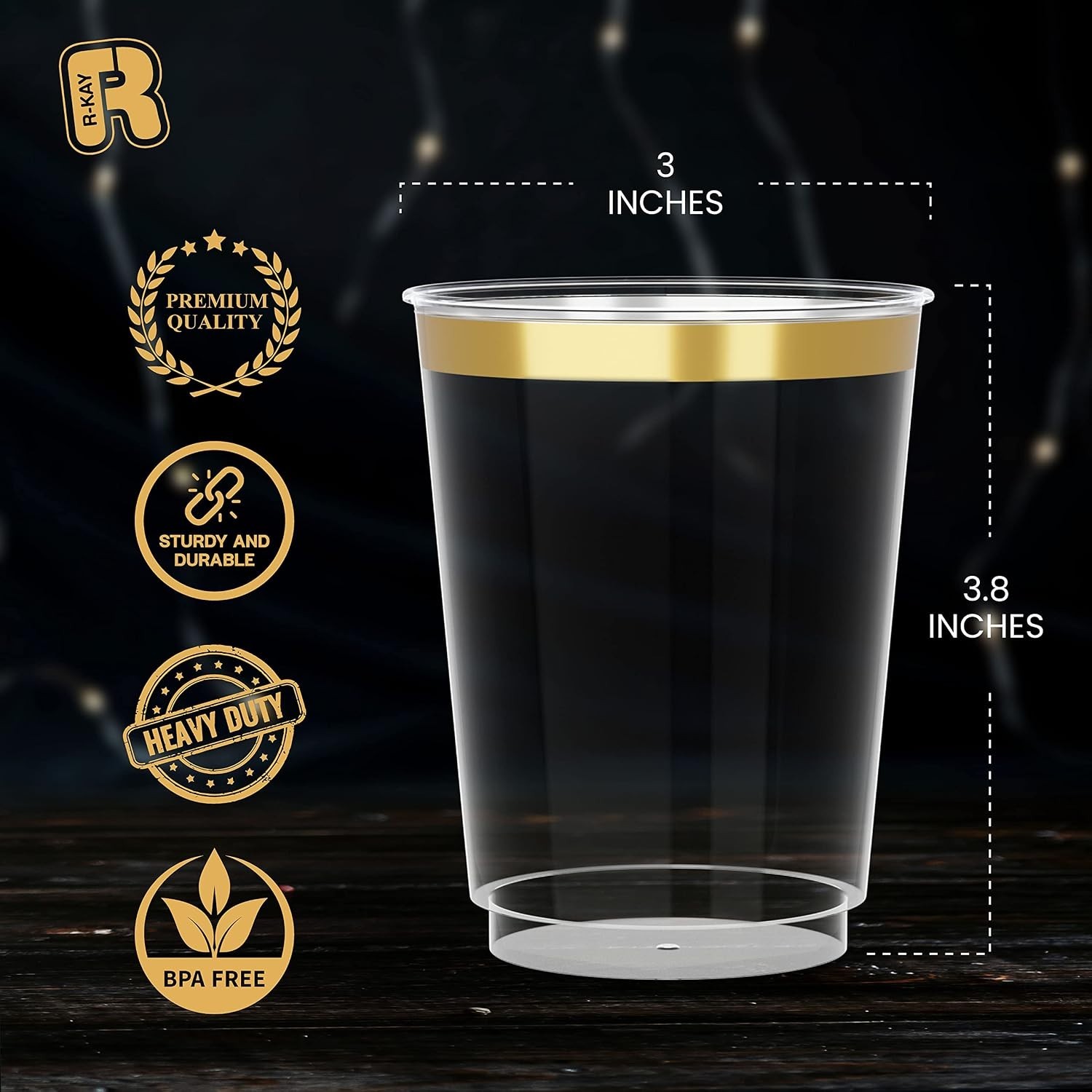 Elegant Gold Heavy Duty 10 OZ Disposable Cups, 50 Pack for All Celebrations