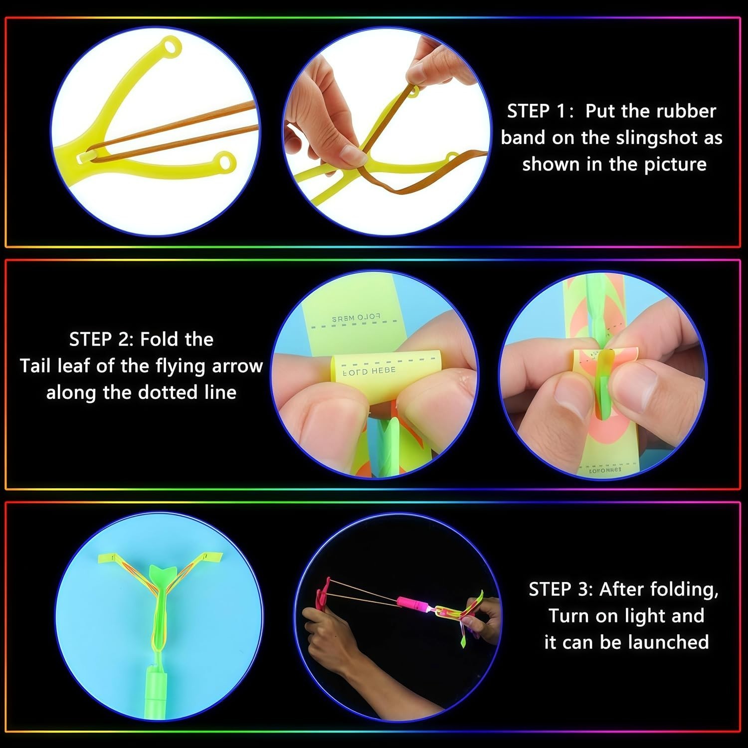 LED Flying Set with Whistle, 25 Slingshot+25 Glow Helicopter, Flying Toy Outd…