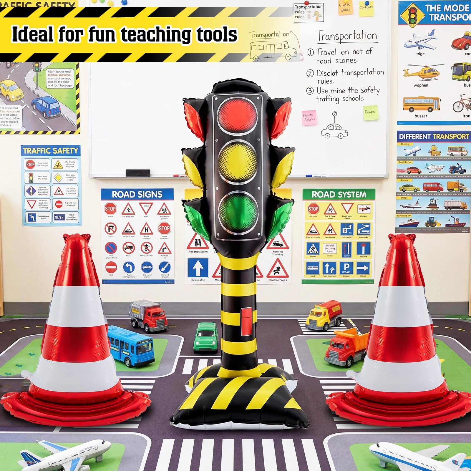 3 Pack Giant Self Standing Foil Balloons 3.5 ft Traffic Light and 1.6 ft Road…