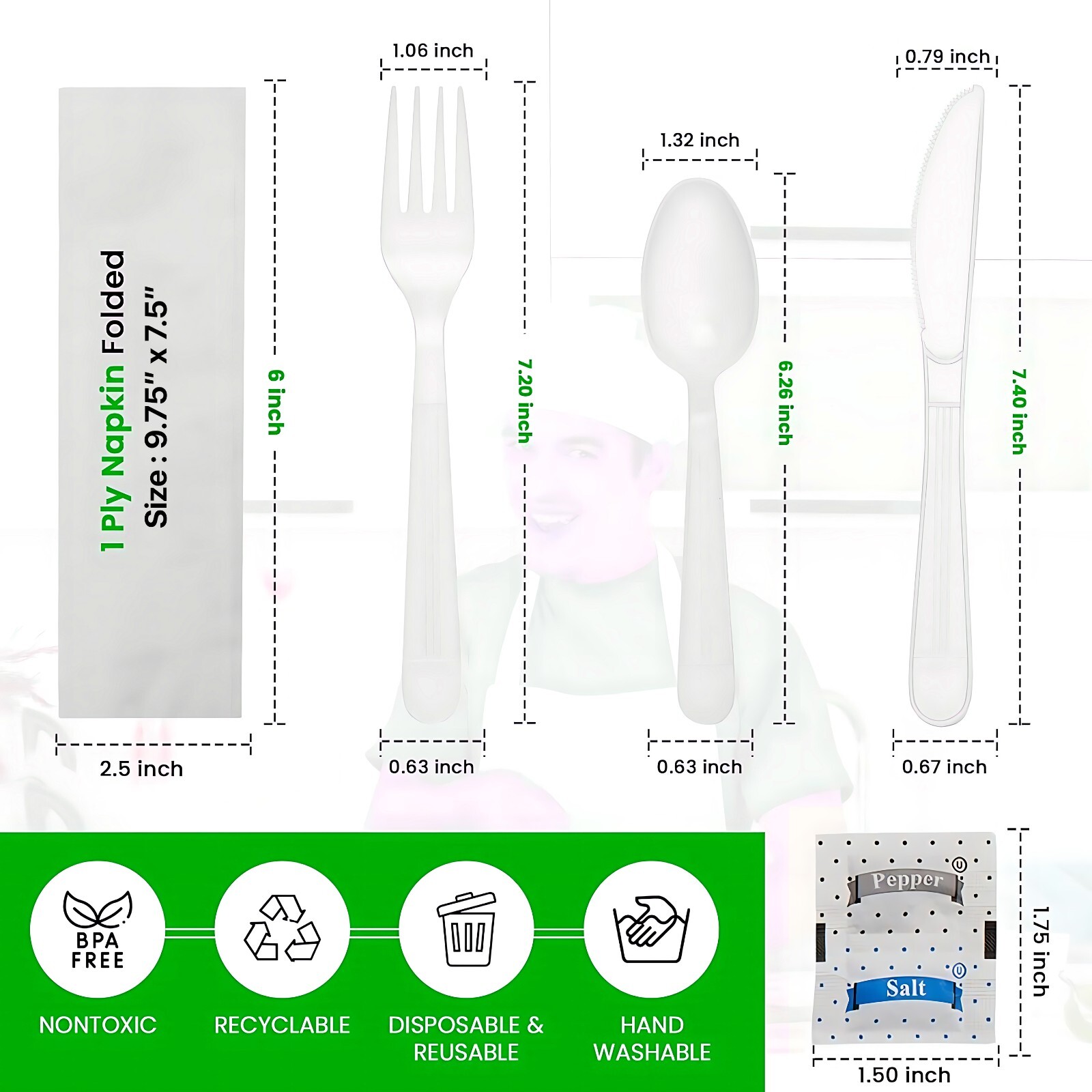 Utensil Plastic Disposable Cutlery Pack Fork Spoon Knife Napkin Salt Pepper Pack