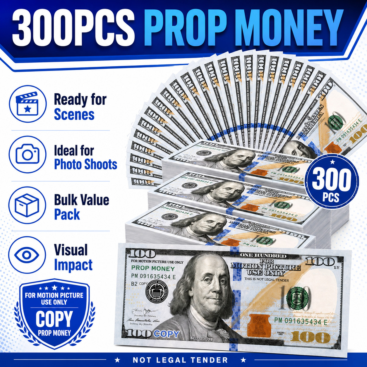 $100 Dollar Bills Prop Motion Picture Money $30,000 Dollars Total Party Props!!