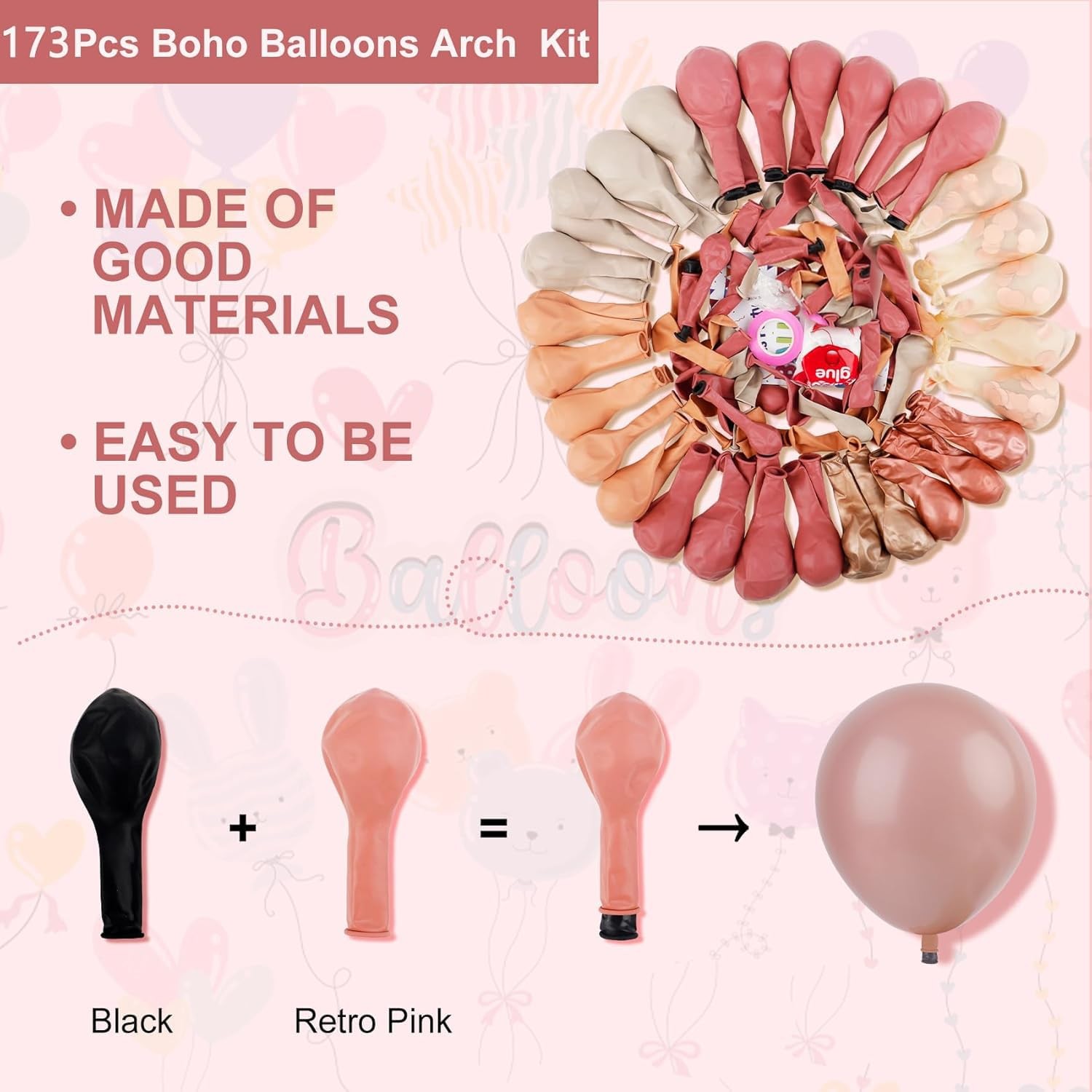 173Pcs Dusty Rose Pink Nude Balloon Garland Arch Kit, 18In Retro Blush Peach …