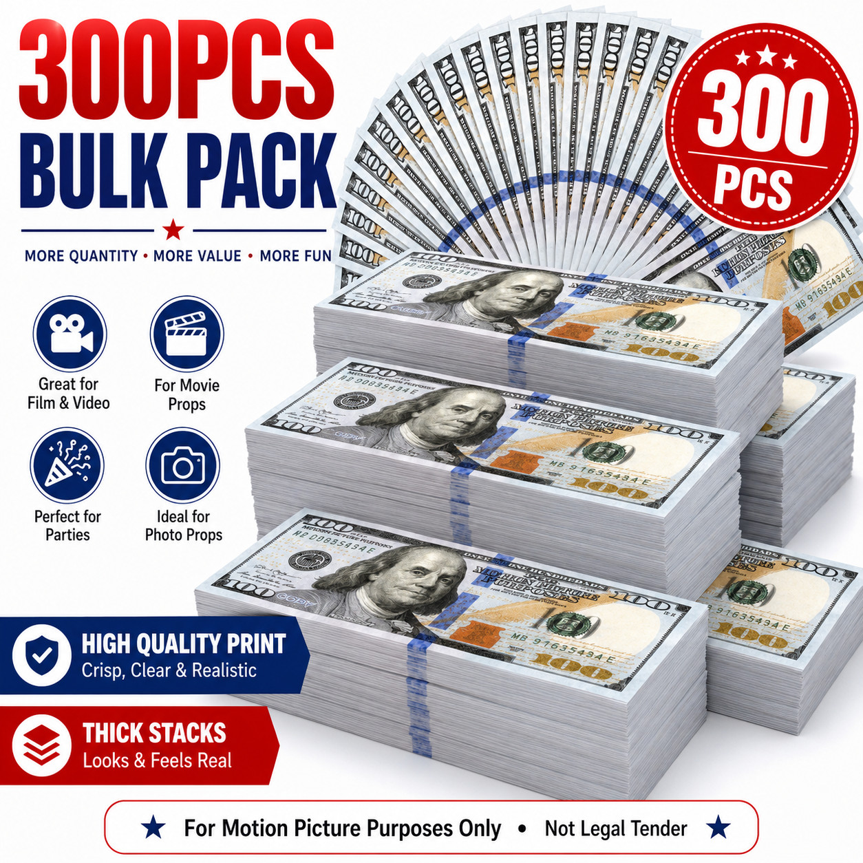 300 pcs Movie Props money Fake bills look real for video party,Education Toys