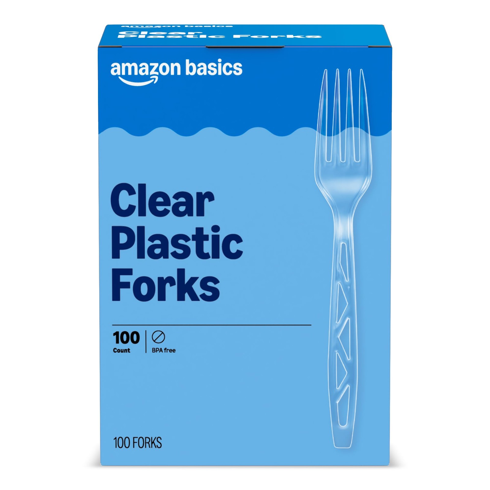 Amazon Basics Disposable Clear Plastic Forks, Premium Quality, 100 Count, Lar…