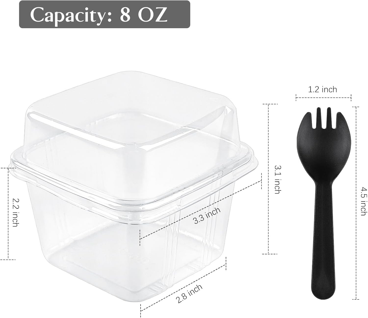 50 Pack 8 oz Square Plastic Dessert Cups with Lids and Sporks, Disposable Cak…