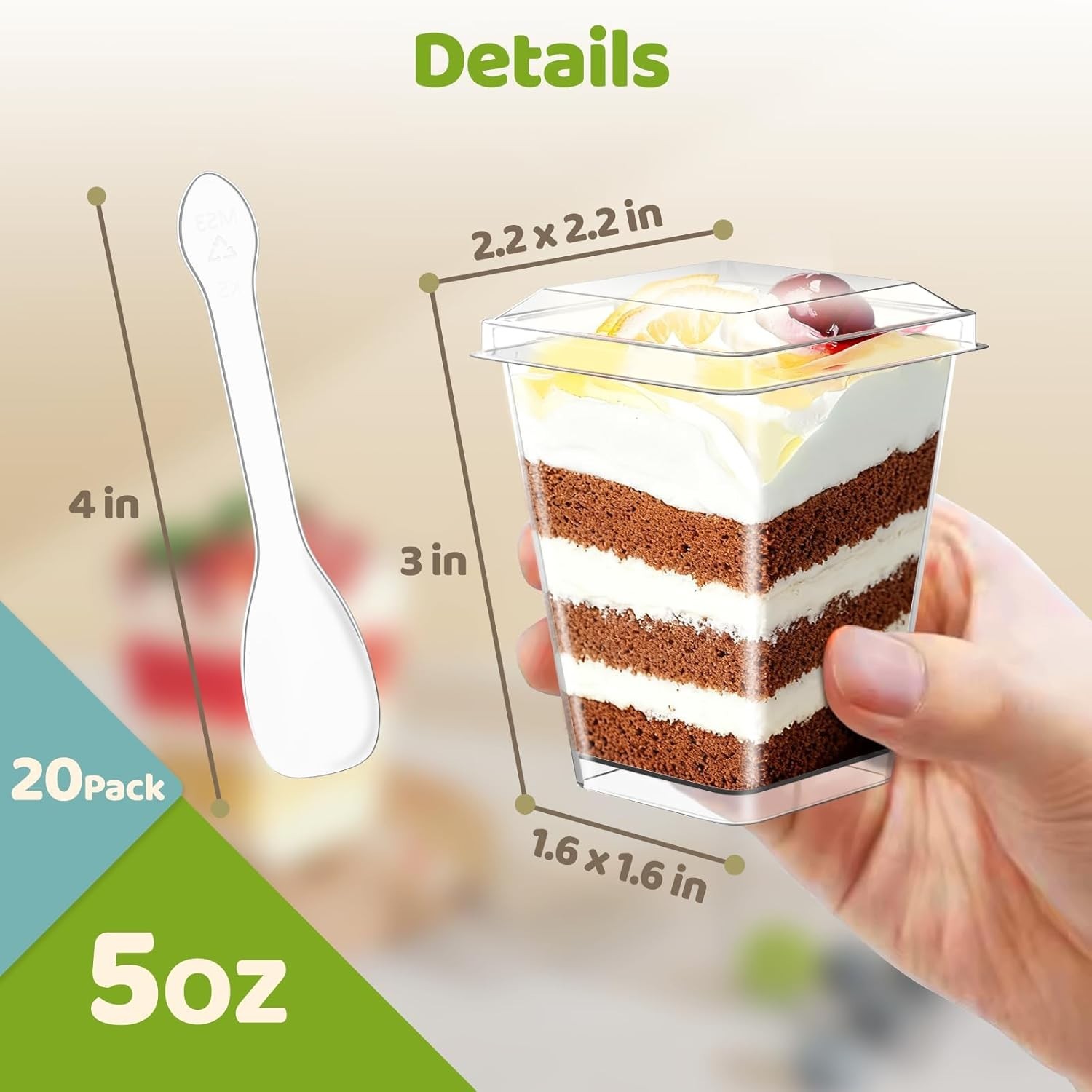 Dessert Cups Set 20pcs 5 Oz Plastic Parfait Cups with Lids Spoons for Party